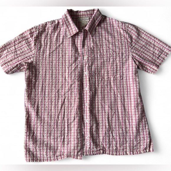 Vintage Carroll Reed Womens Pink White Plaid Button Up Short Sleeve Shirt Medium - Picture 1 of 9